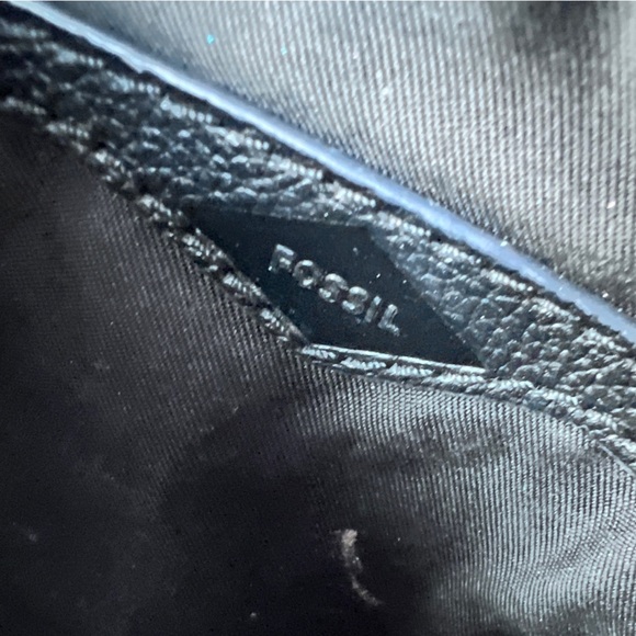 Fossil Black Womens Leather Wristlet with Gold Accent Wedding Guest Clutch Bag - Picture 5 of 12